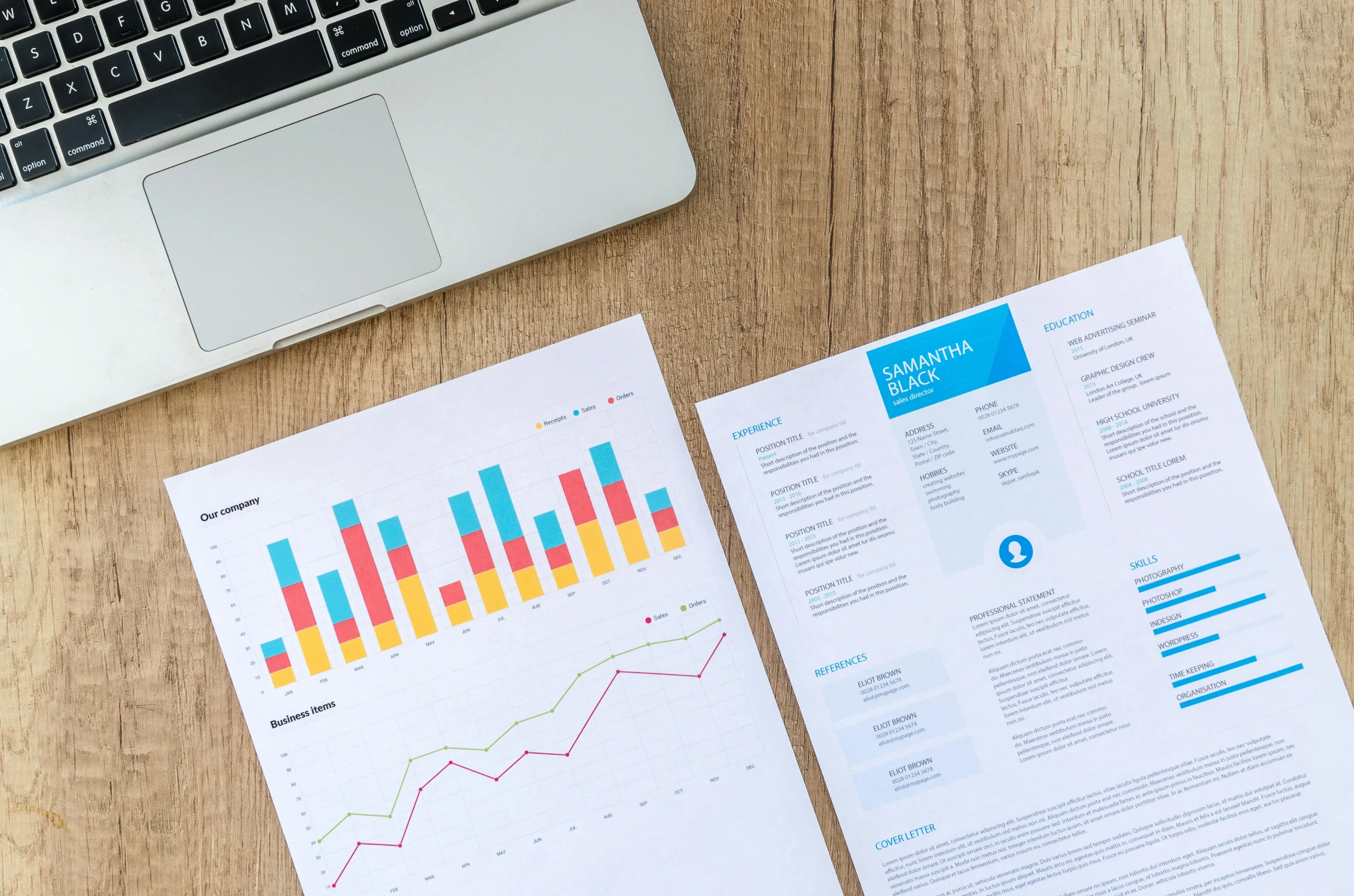 Business analytics chart and laptop